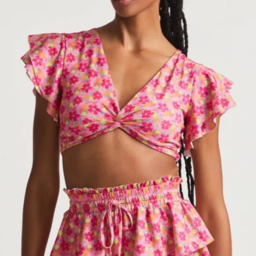 LoveShackFancy Kiella Ruffle Crop Top Passion Sound NWT Size Small